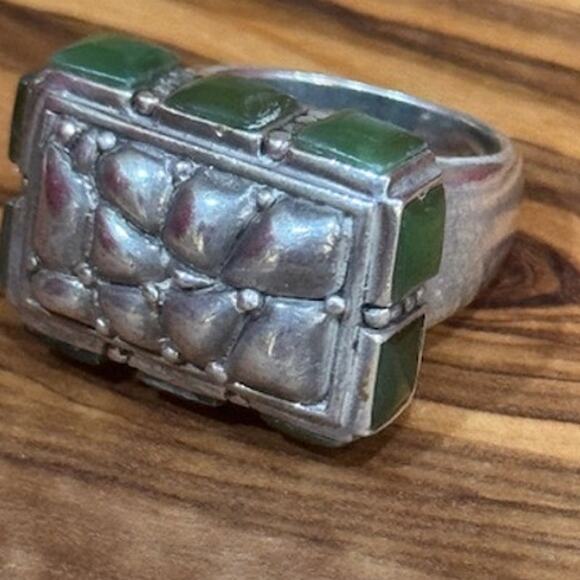 Vintage 925 Sterling Silver Jade Statement Rectangle Ring 7 - Picture 1 of 4